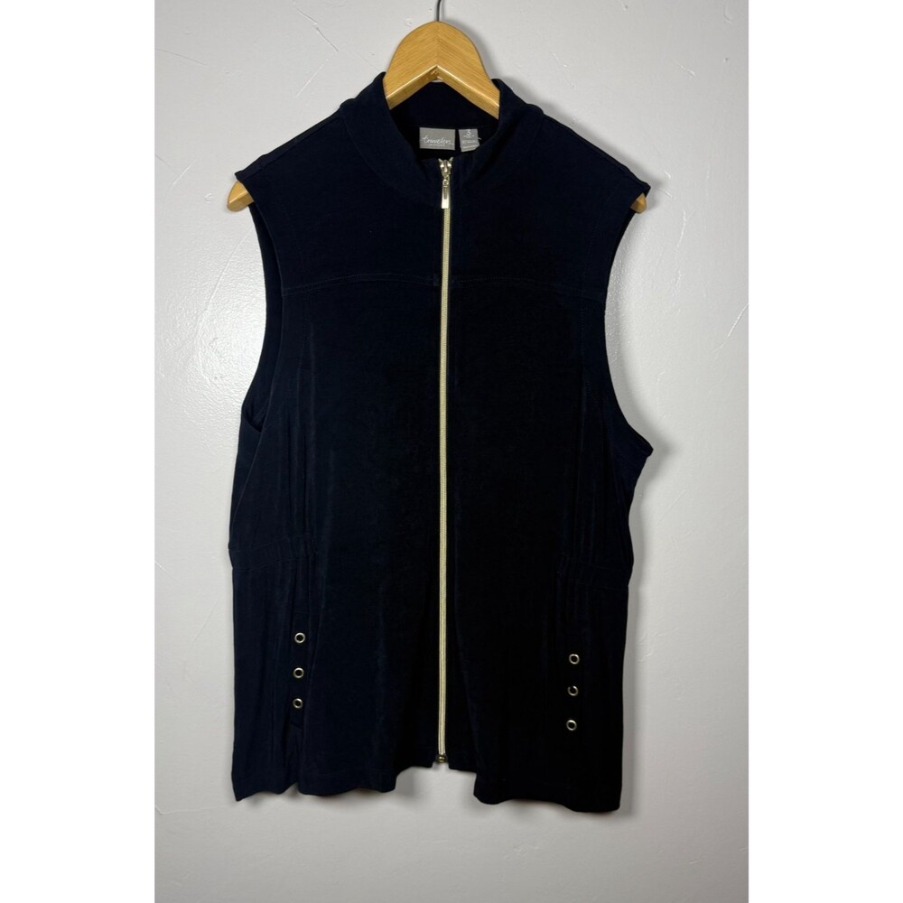 Chico's Travelers Black Full Zip Vest Size XL (3) Slinky Work Office Weekend